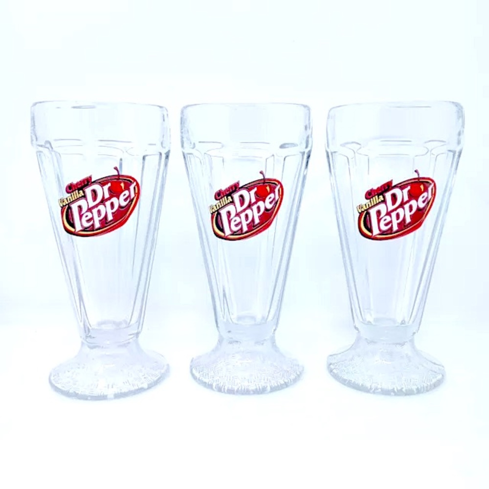 Vintage Cherry Vanilla Dr Pepper Ice Cream Soda Fountain Style Glasses Set of 3